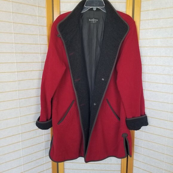Baronia von Gollas Wool Alpaca Red Coat Mid-Length Button Front Size XL - Picture 1 of 13